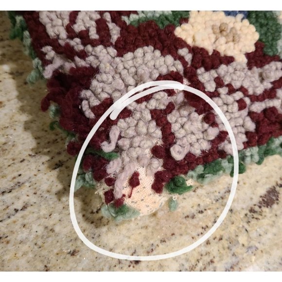 Vintage Wool Hook Handmade Floral Victorian Pillow 17x15" Red Pink Blue Green - Picture 3 of 12